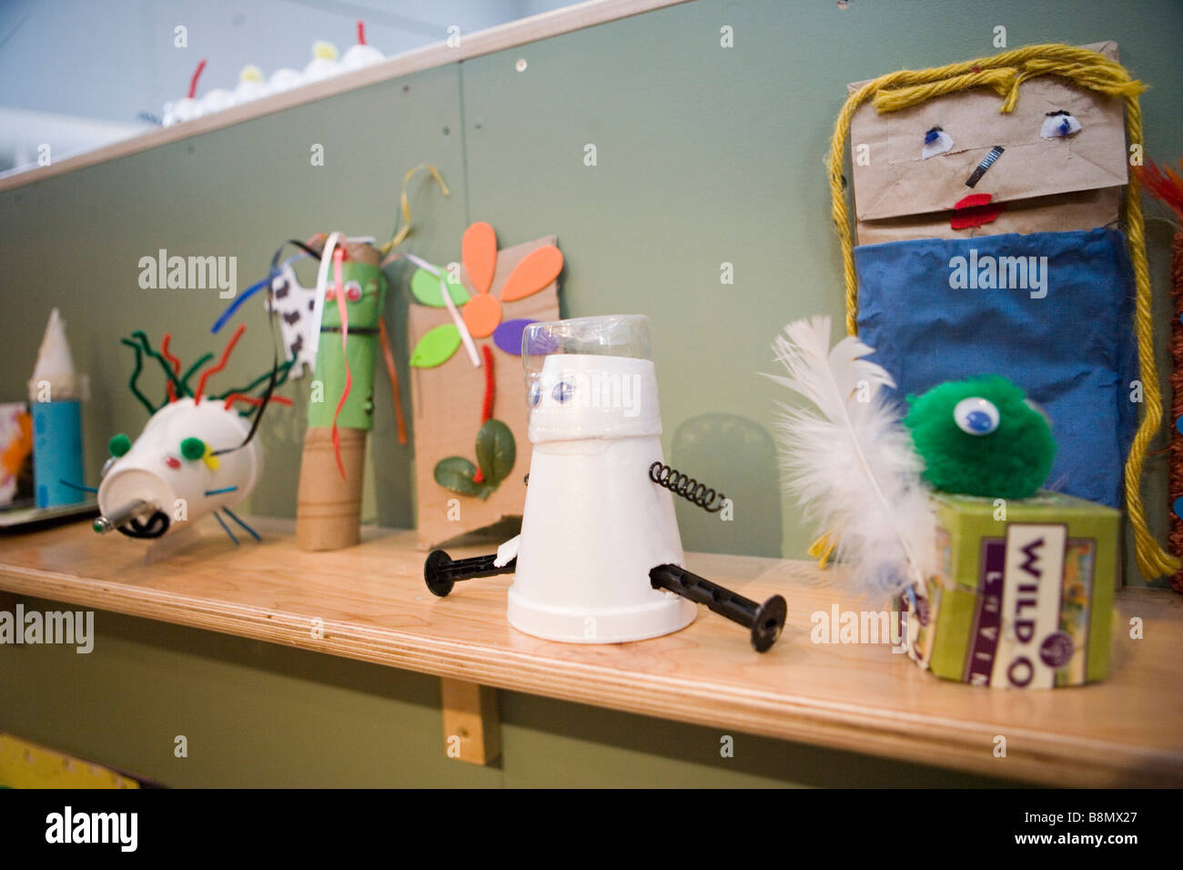 bag puppets, dolls, and toys made of simple recycled materials Stock Photo