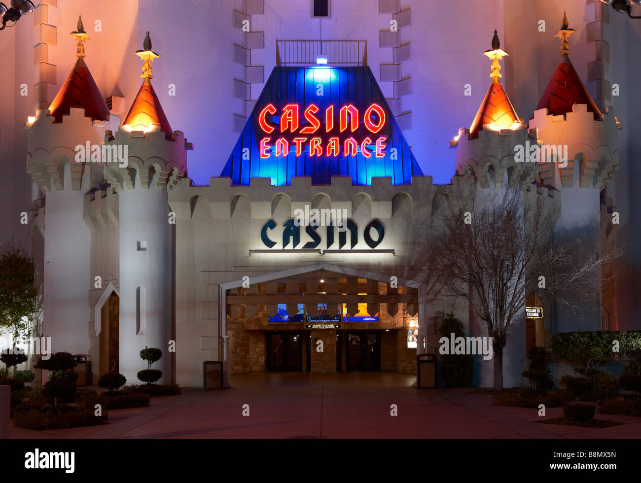 Excalibur Hotel Casino Entrance - Night Scene - Las Vegas Stock Photo