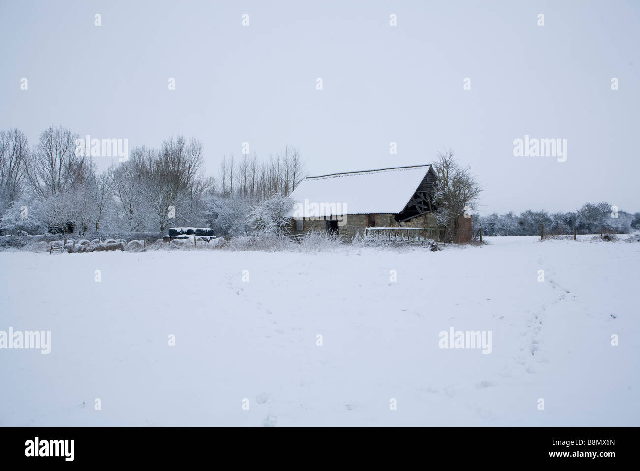 buckinghamshire snow scene of a an old cottage in the winter Stock Photo