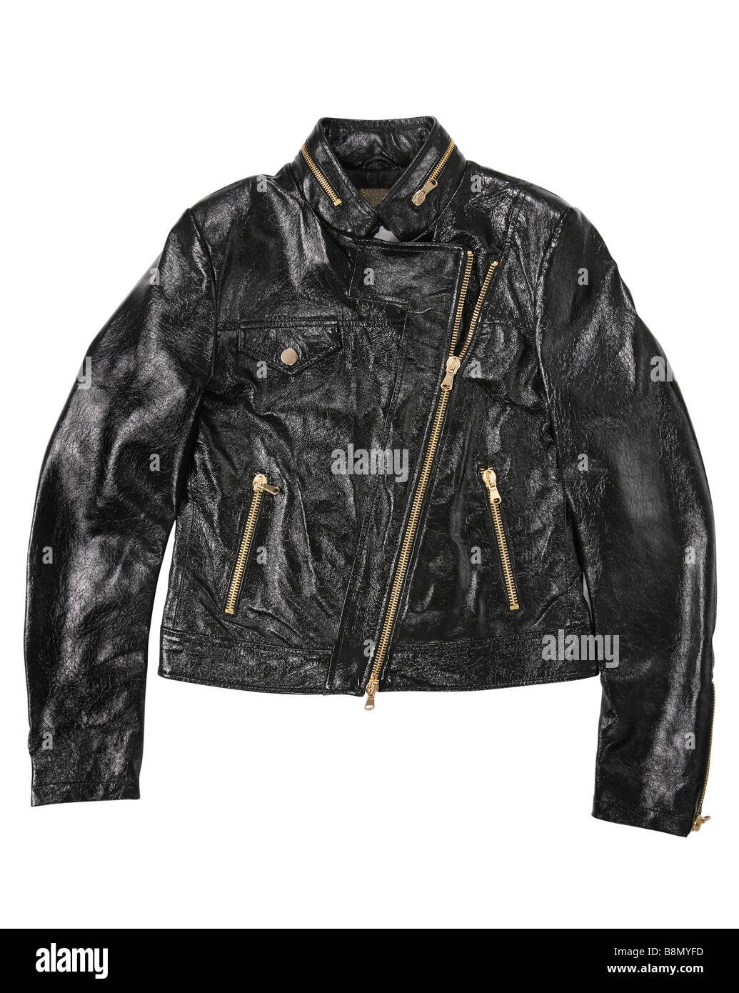 Man leather jacket clothing black color on white Stock Photo