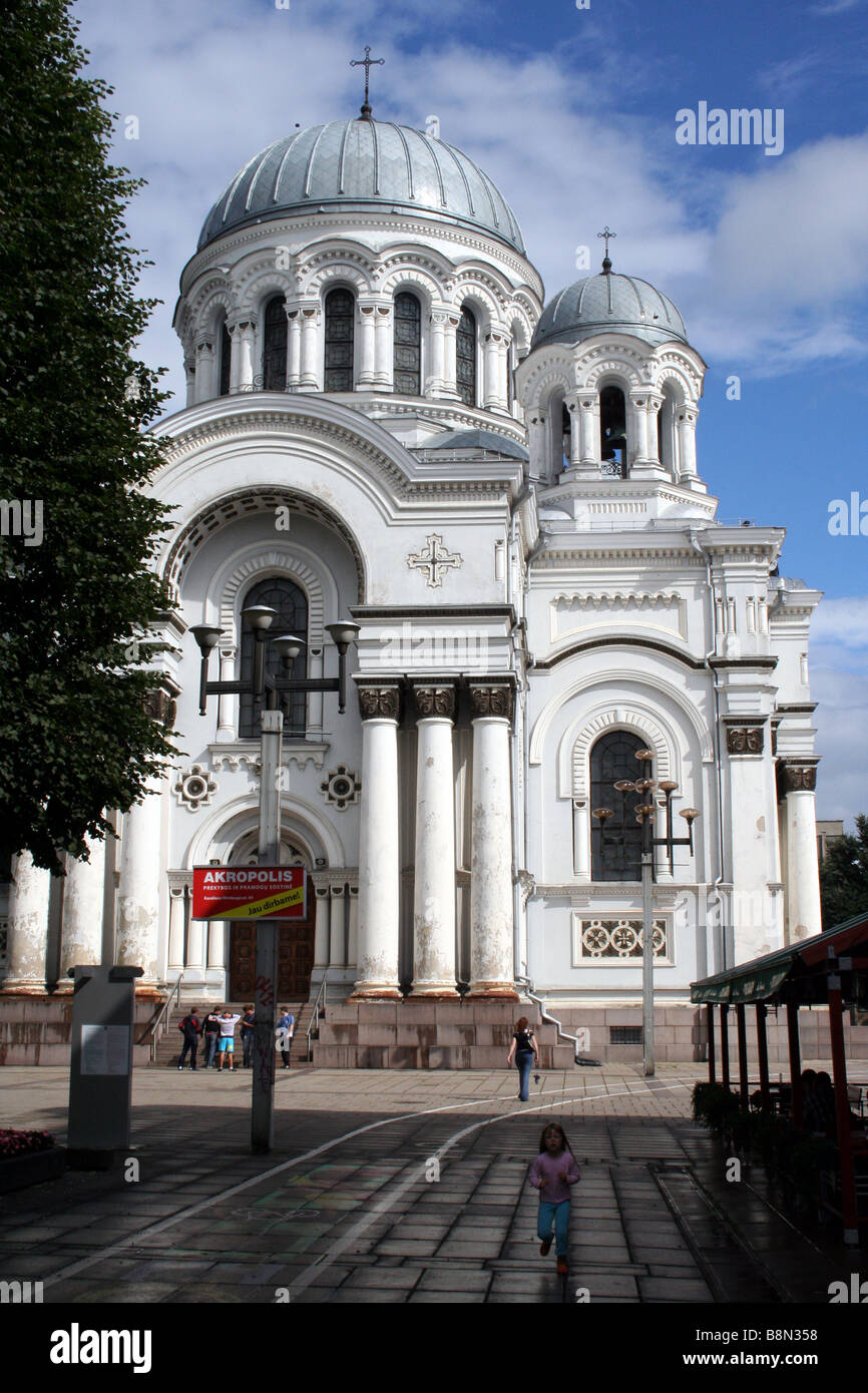 Church St. Michael Archangel on Laisvės Alėja (Freedom Avenue) in Kaunas in Lithuania Stock Photo