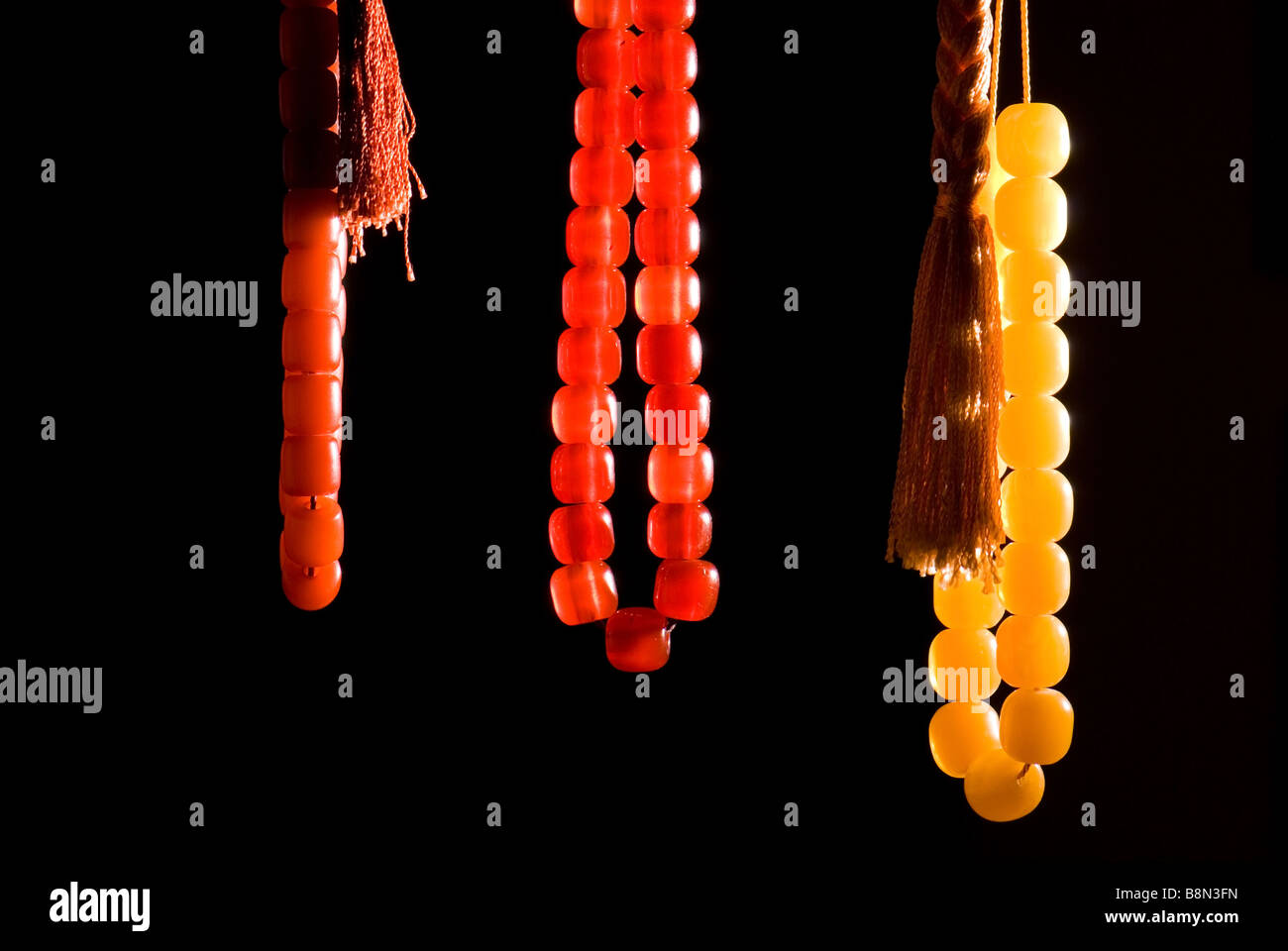 Set of Greek kompoloi or komboloi made of amber Worry beads resemble prayer bead but without any religious significance Stock Photo