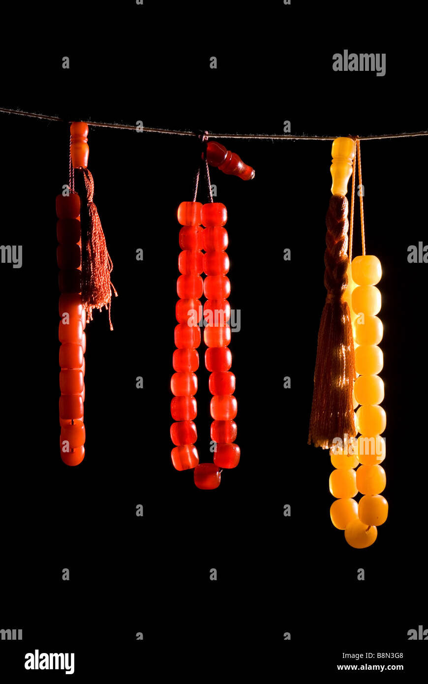 Set of Greek kompoloi or komboloi made of amber Worry beads resemble prayer bead but without any religious significance Stock Photo