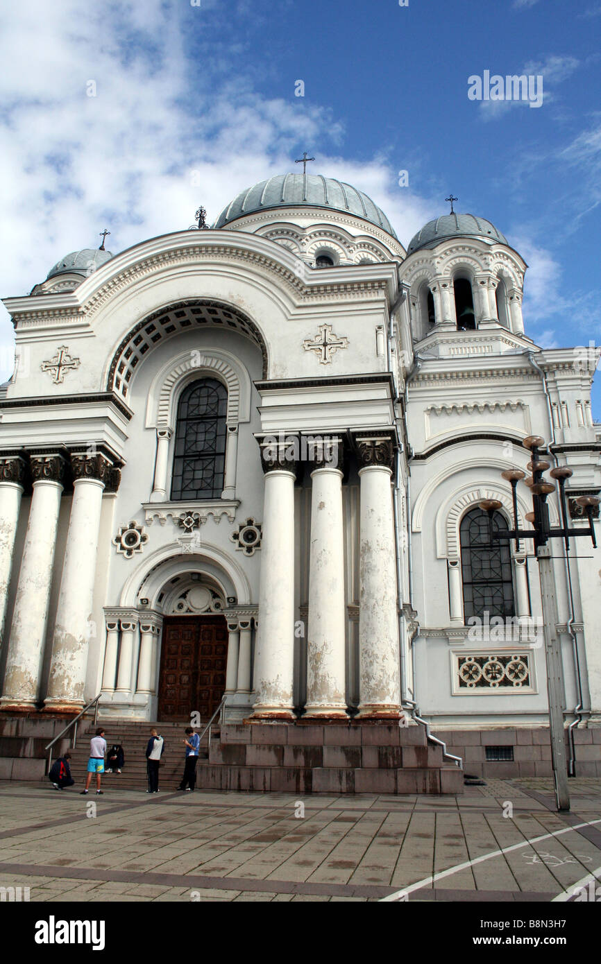Church St. Michael Archangel on Laisvės Alėja (Freedom Avenue) in Kaunas in Lithuania Stock Photo