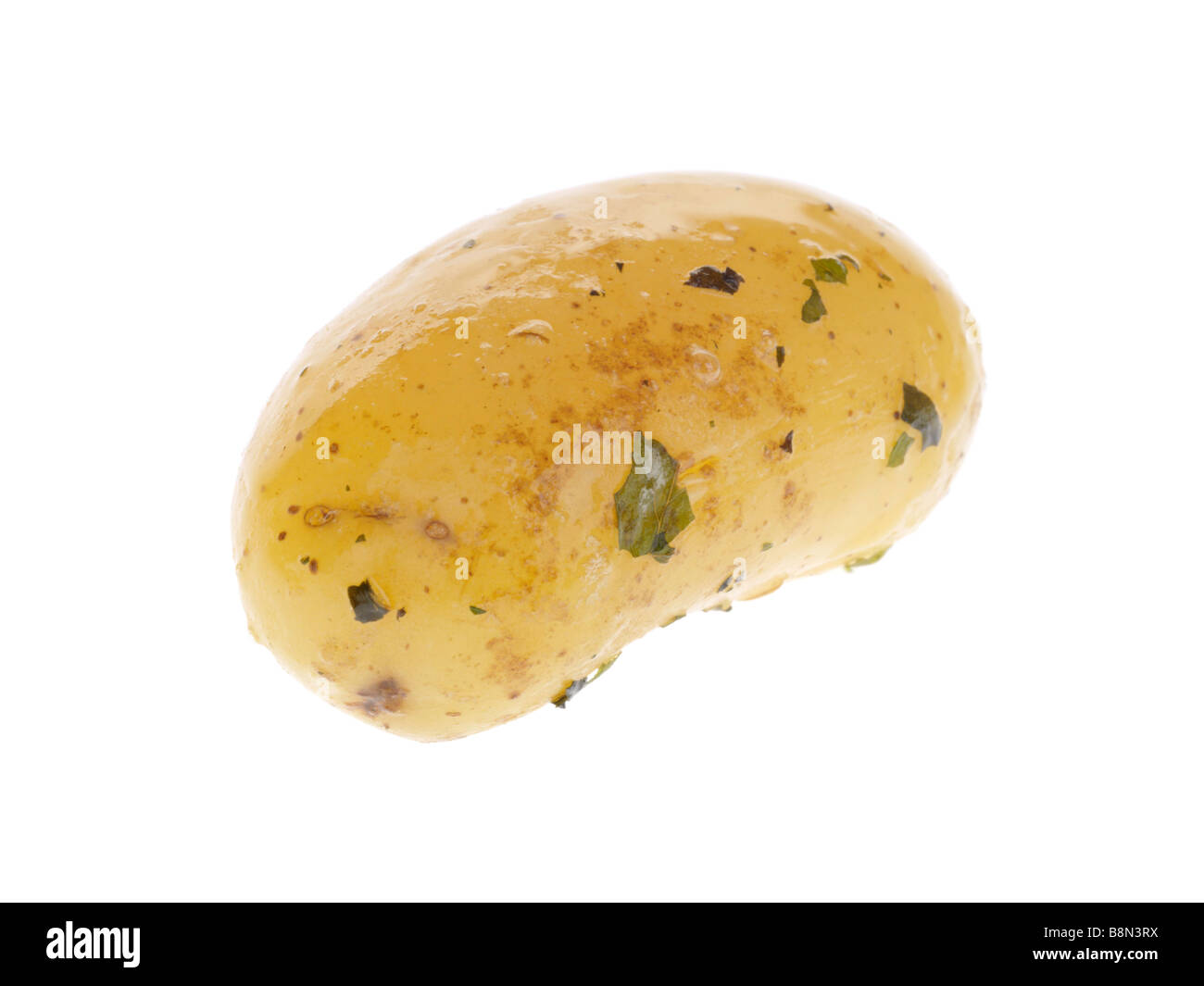 Fresh Boiled New Potatoes With Mint And Butter Isolated Against A White