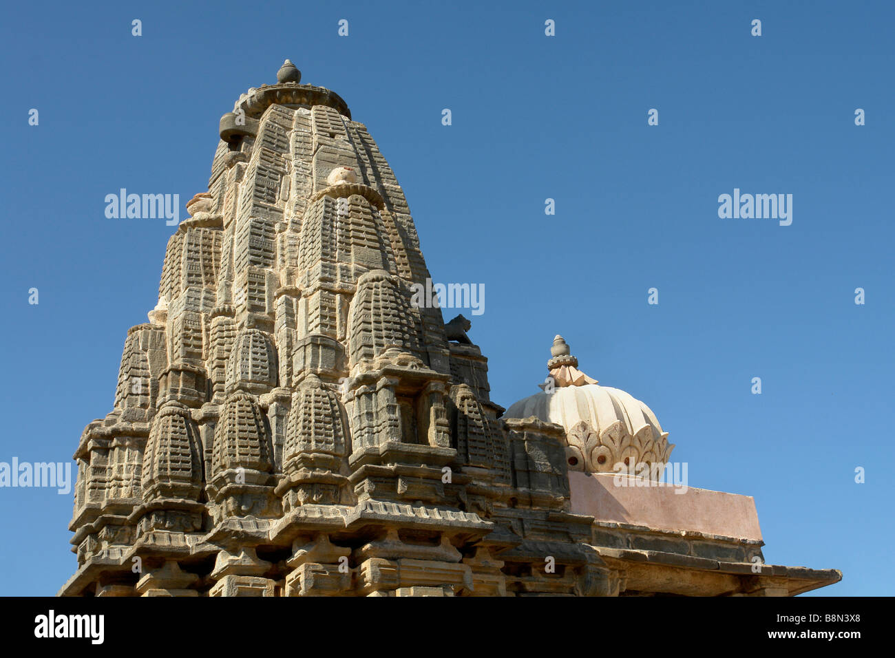 sandstone carved temple building at kumbalgarh Stock Photo