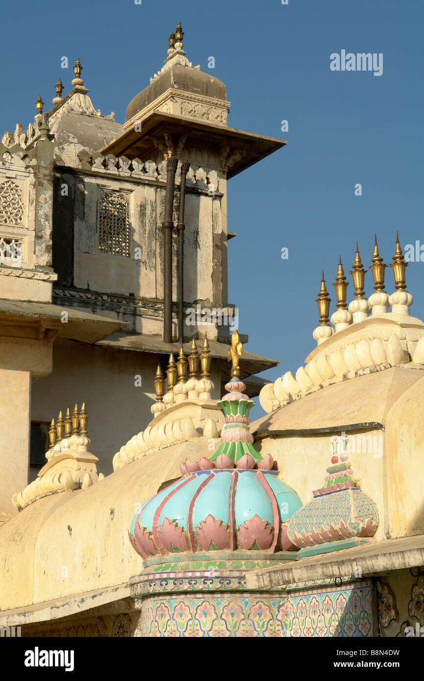 carved sandstone buildings in the city palace Stock Photo