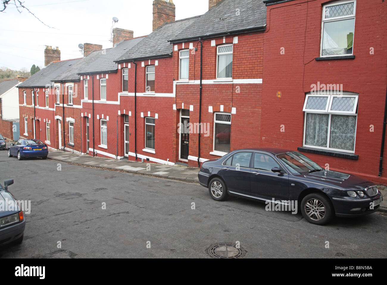 Red brick terraced housing Agnes Street Cogan Penarth Wales Stock Photo