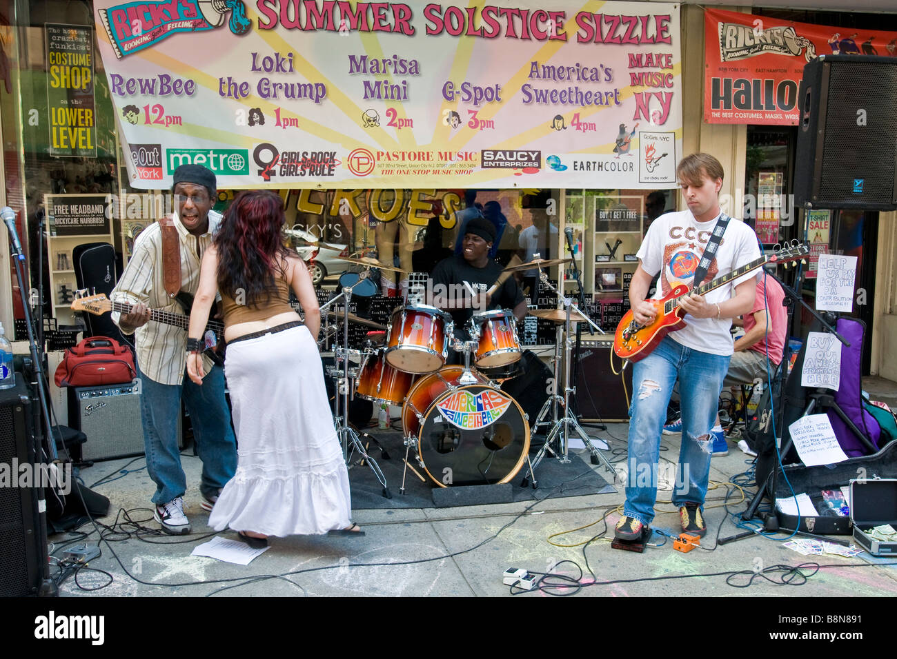 Musical street artists performing on Broadway Stock Photo
