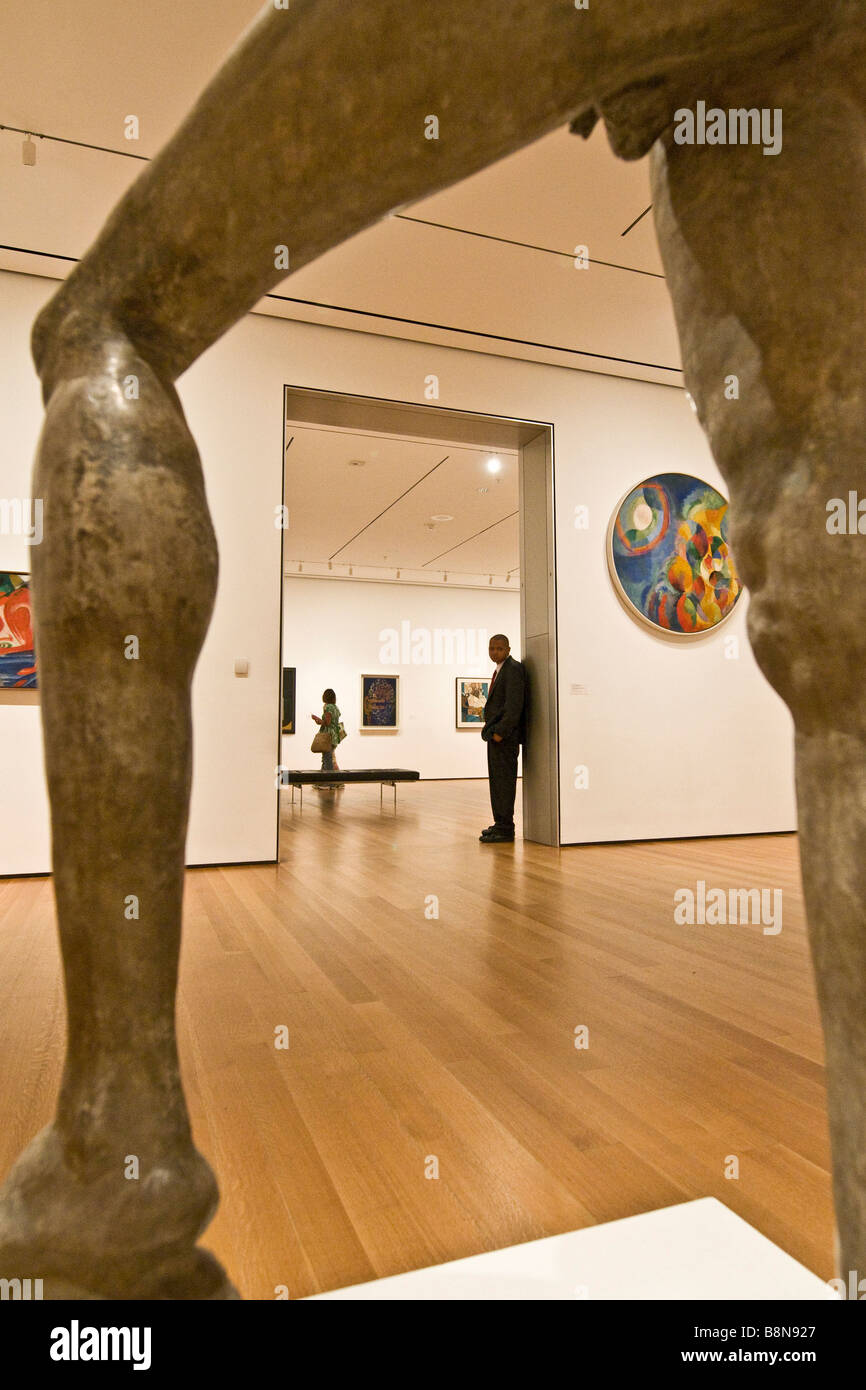 View through the legs of a stone sculpture, Museum of modern art Stock Photo