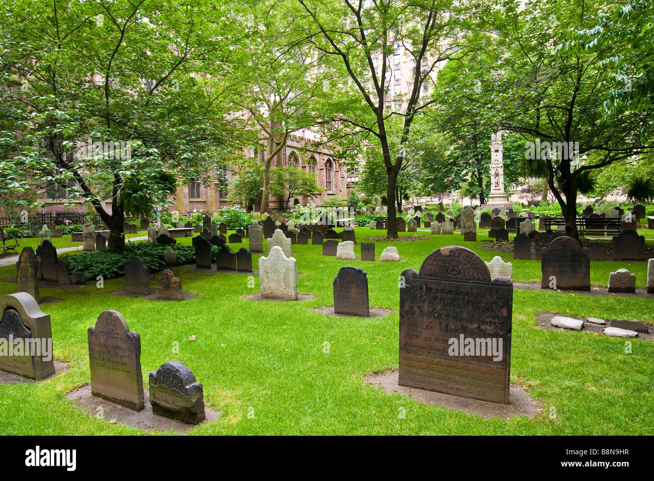 The Trinity church cemetery on Broadway Stock Photo