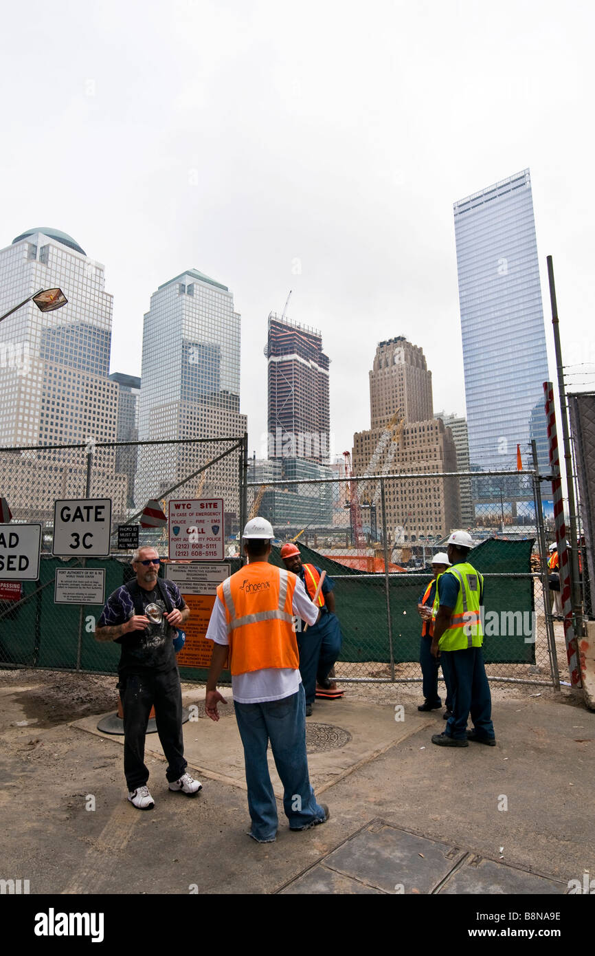 Construction workers and tourist at Ground zero Stock Photo