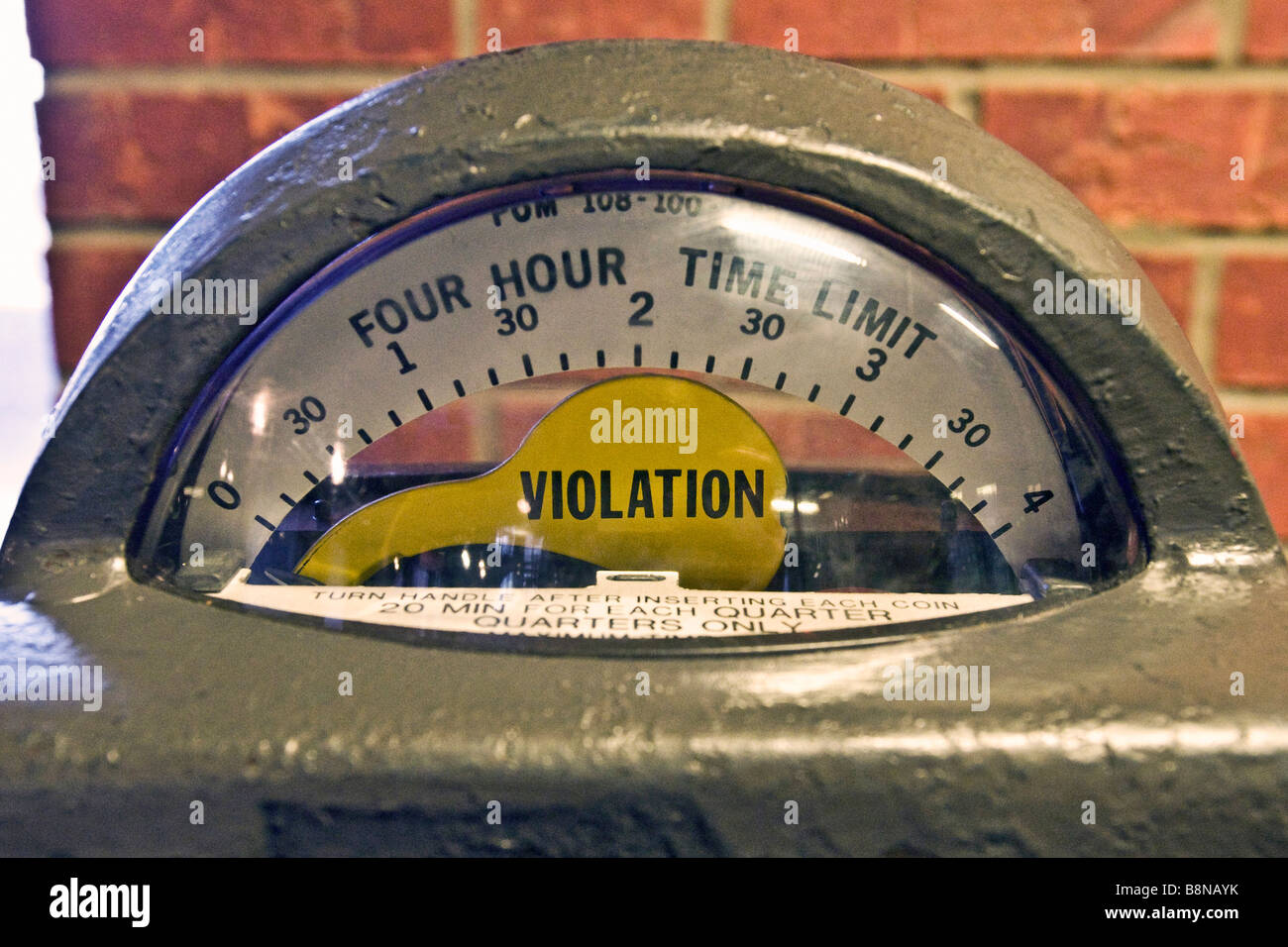Close up of an expired parking meter showing a violation at The New York city police museum Stock Photo