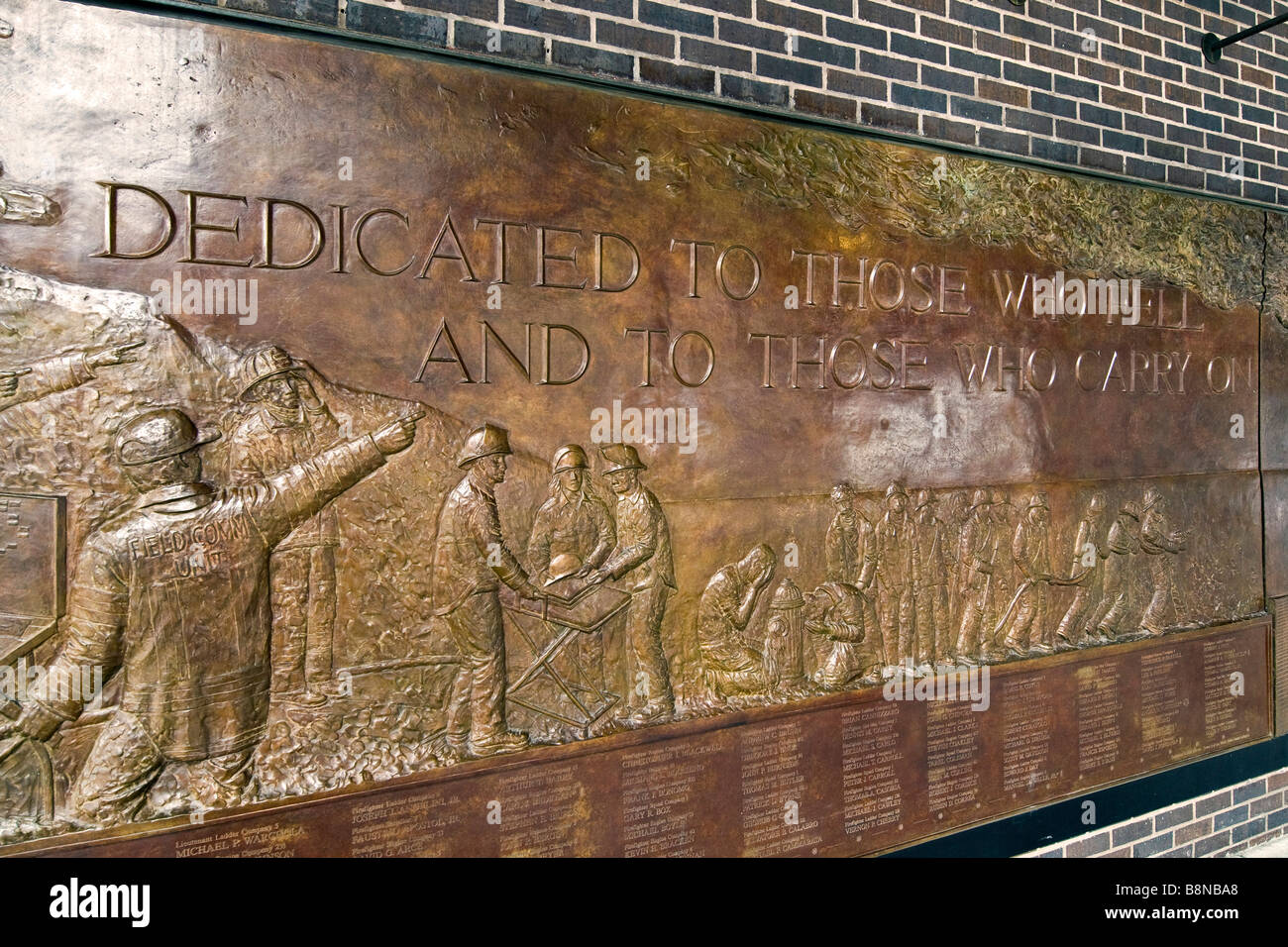 Brass plaque commemorating those who lost their lives during the 9/11 ...