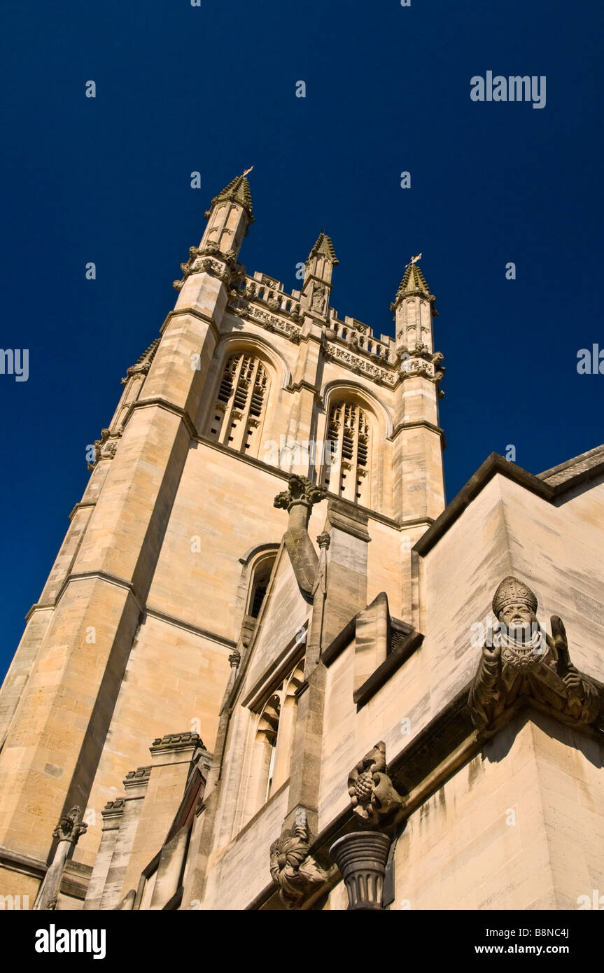 Looking up at the chapel tower of Magdalen College Stock Photo