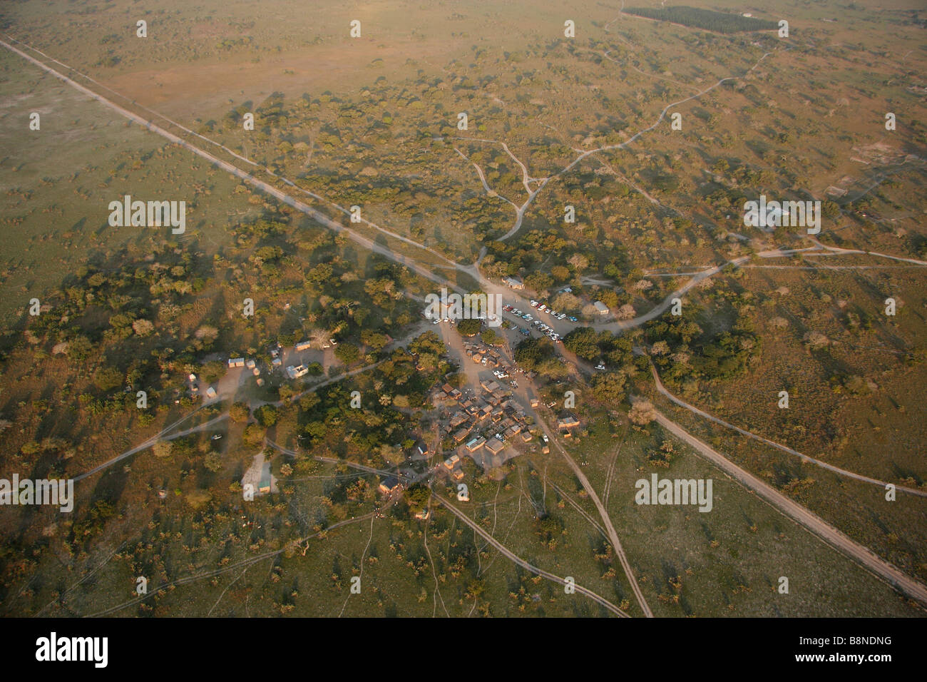 Aerial view of Informal market and border crossing (Phuza) Stock Photo
