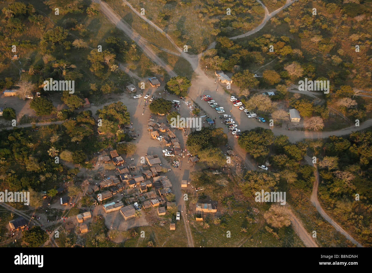 Aerial view of Informal market and border crossing (Phuza) Stock Photo