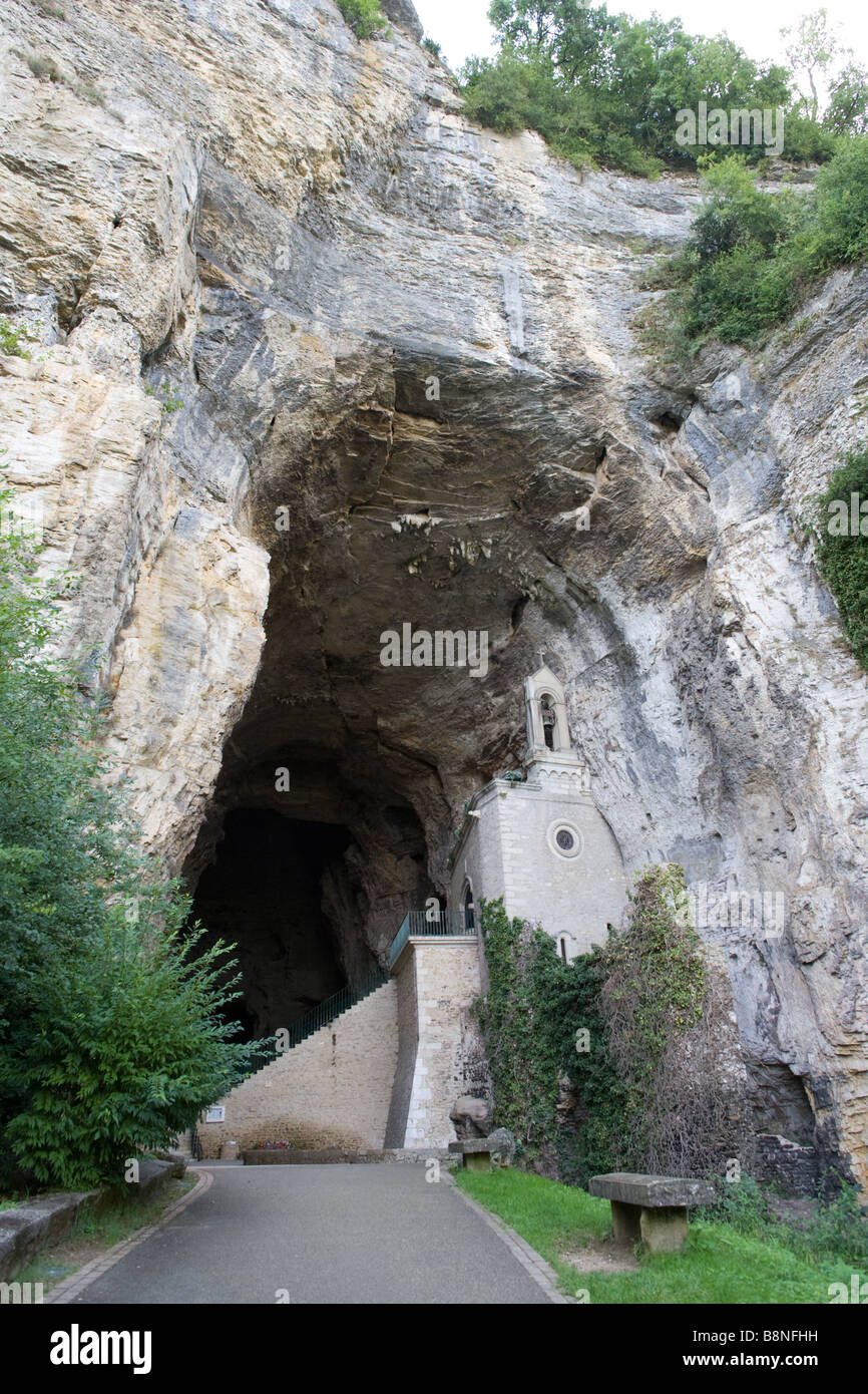 The entrance to 'Les Grottes de la Balme' show cave, near to the town of Crémieu in the Isere region of France Stock Photo