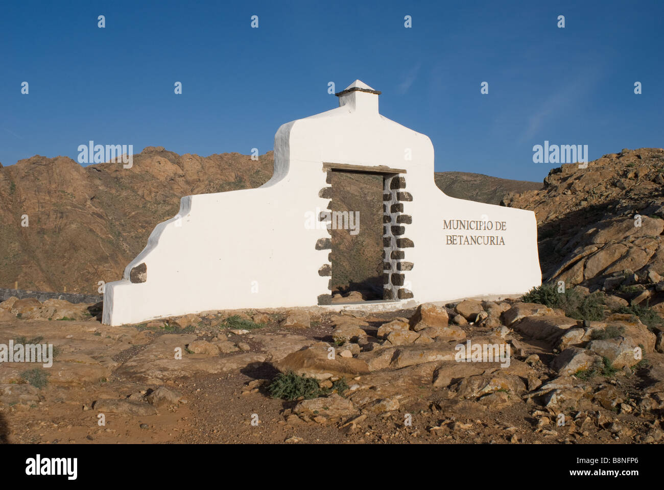 Area sign for Municipio de Betancuria Fuerteventura Spain Stock Photo