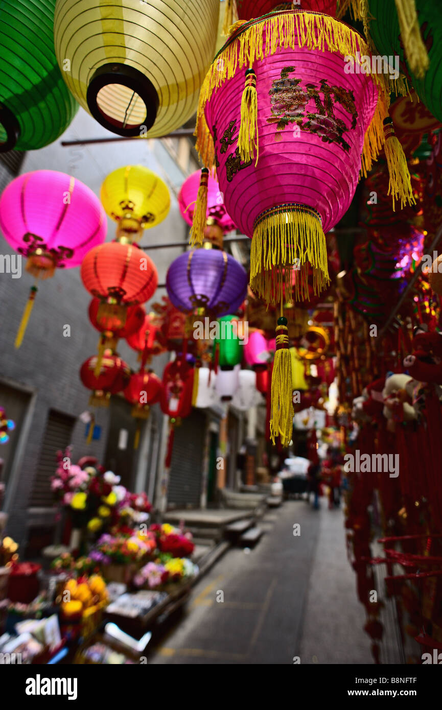 Chinese lanterns on sale at market stall Central Hong Kong Stock Photo