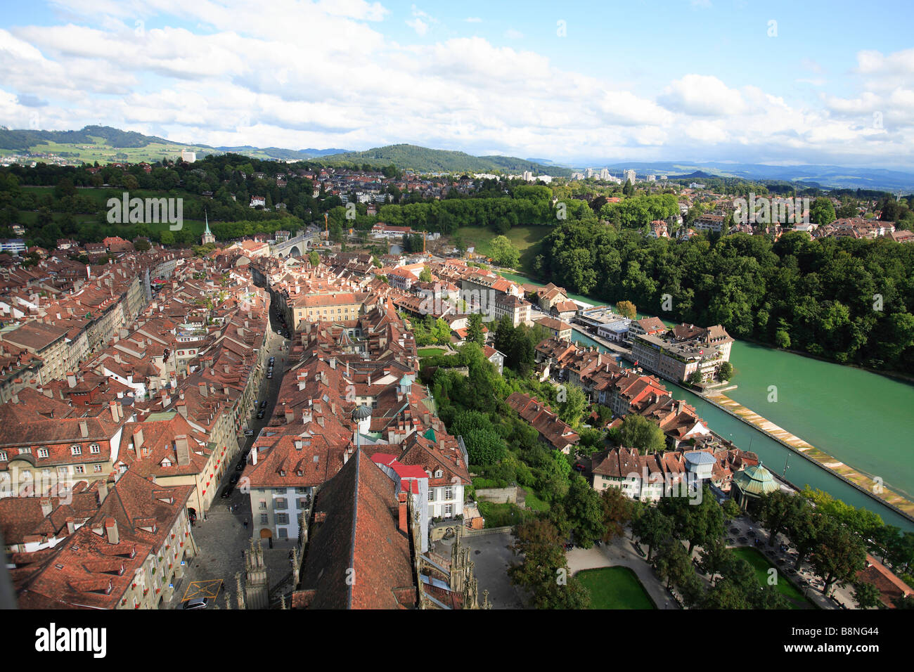 Aerial of the city of Bern and river Aare Switzerland Stock Photo