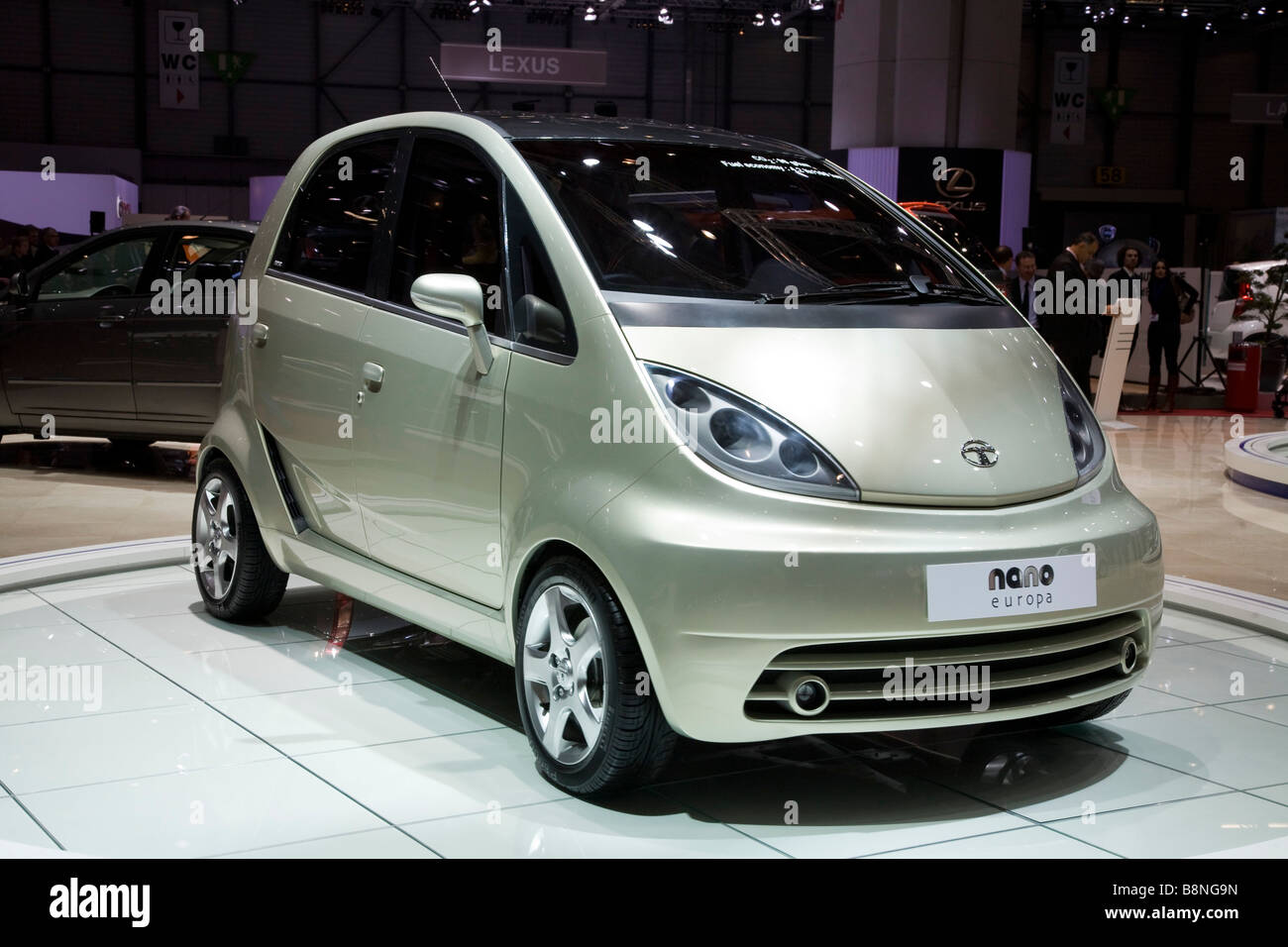 Tata Nano Europa exhibit at a motor show. Stock Photo