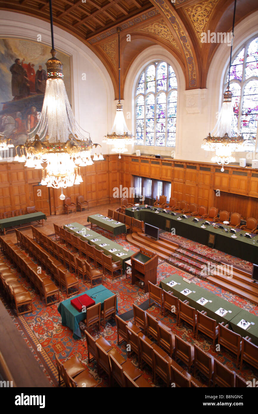 Main Court Room, Interior of the Peace Palace, International Court of Justice, World Court, The Hague, Netherlands Stock Photo