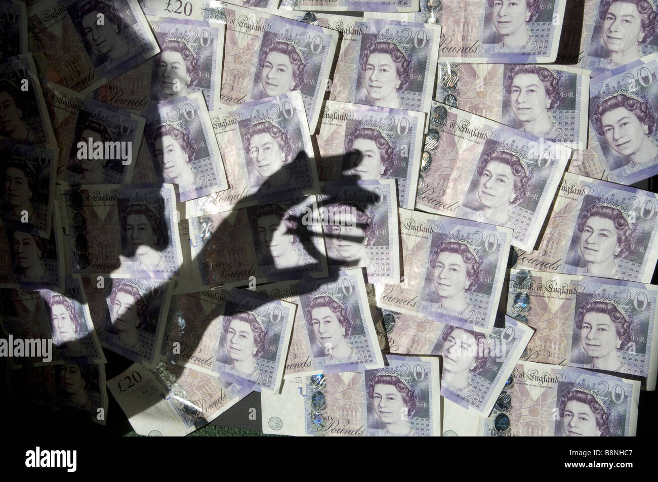 The Euro symbol and British £20 notes Stock Photo