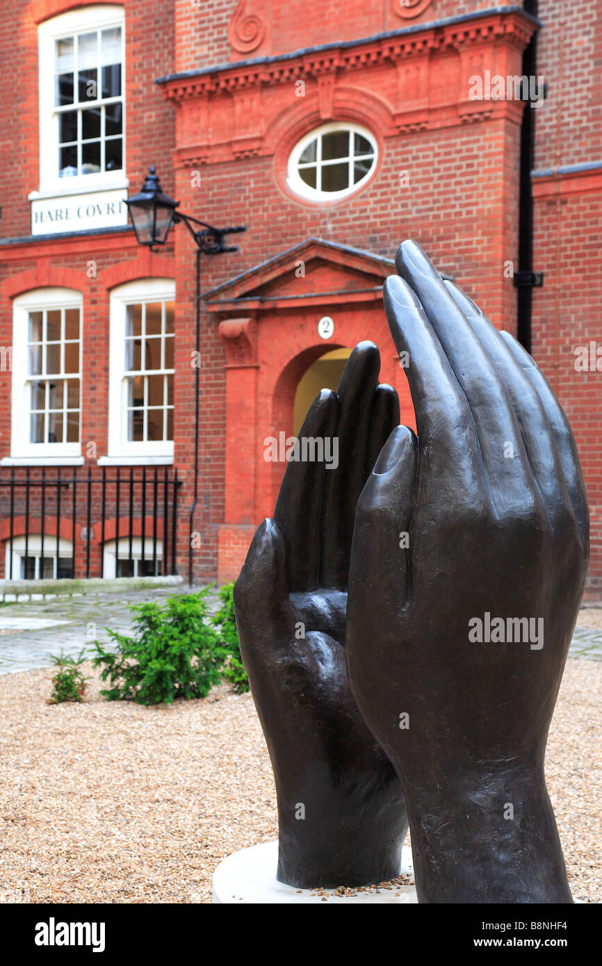 Hands sculpture in the Inner and Middle Temple City of London England Stock Photo