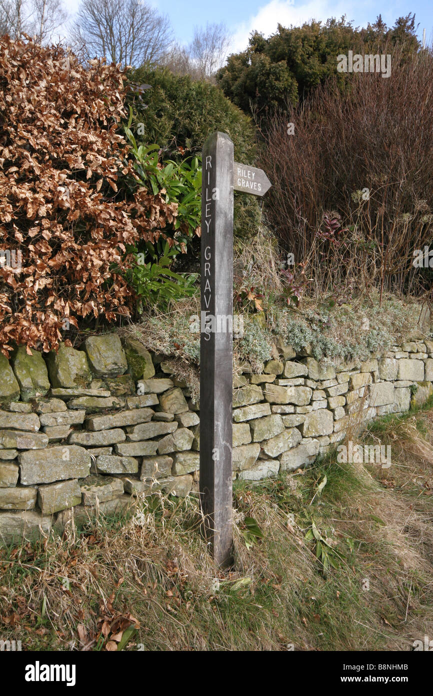 Signpost to the Riley Graves Eyam Plague Village Derbyshire Stock Photo