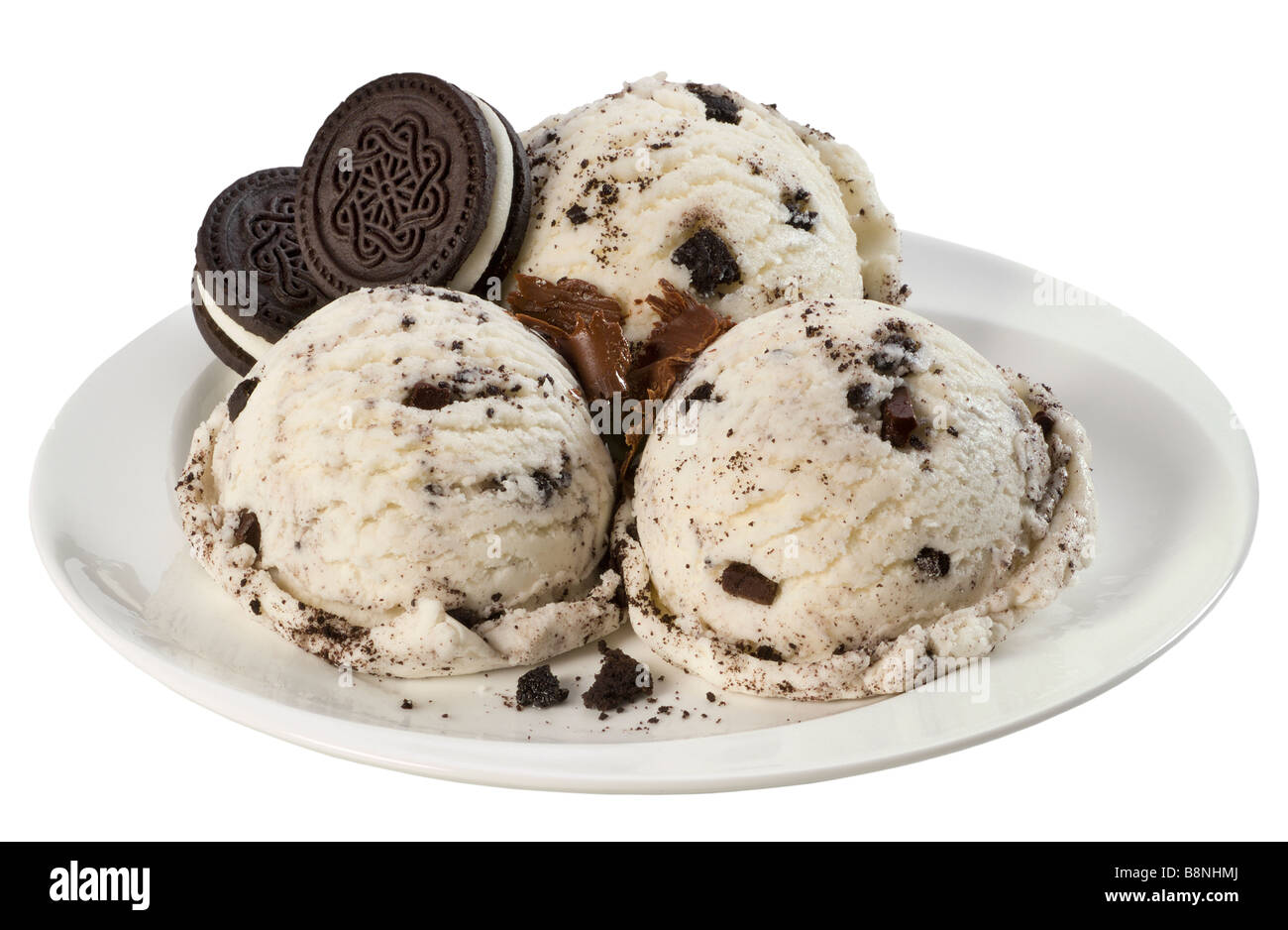 Three balls of milk ice cream  with chocolate cookies[+clipping path] Stock Photo