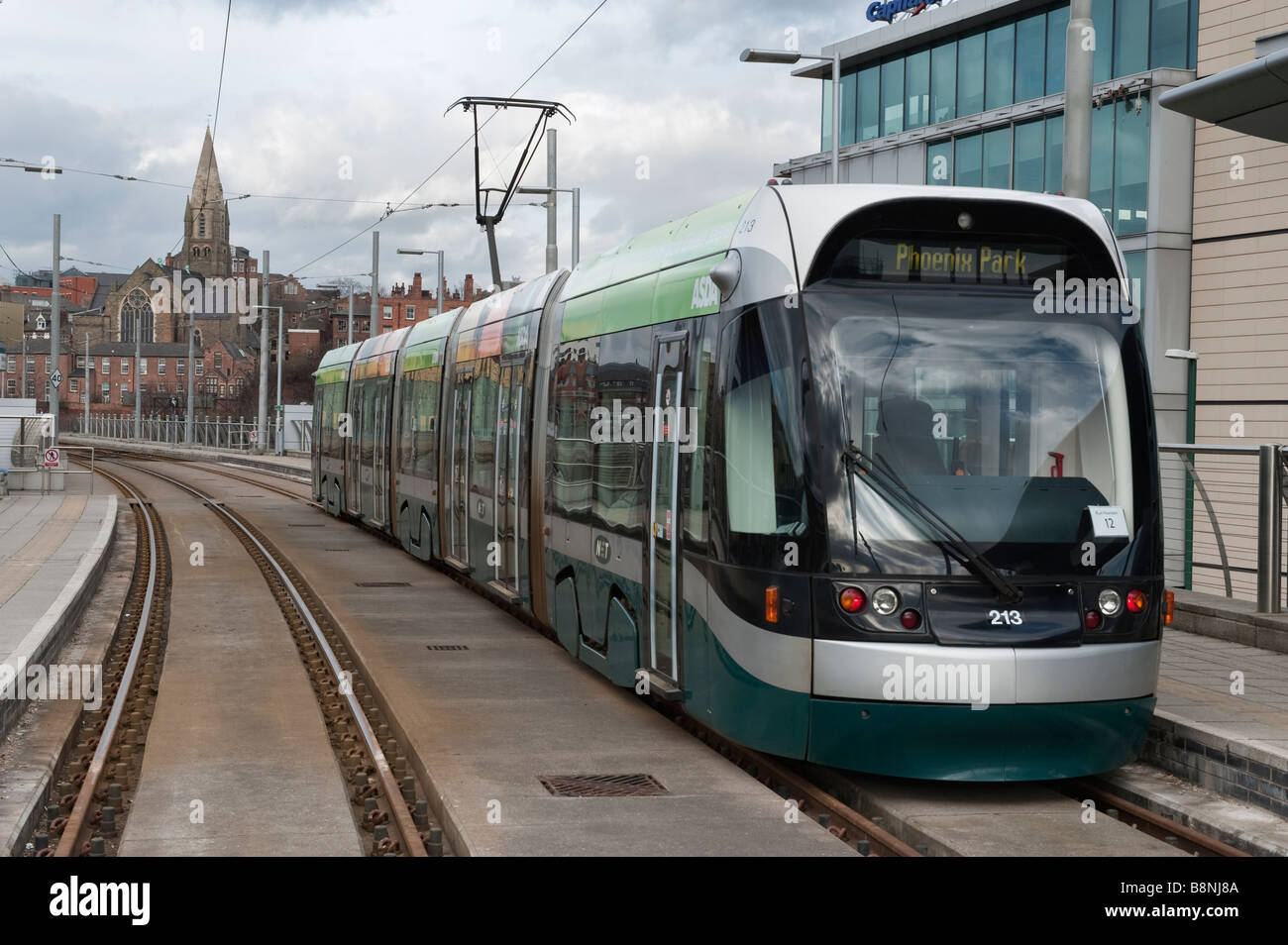 Metro terminus and tram at Nottingham Station,England,'Great Britain' Stock Photo