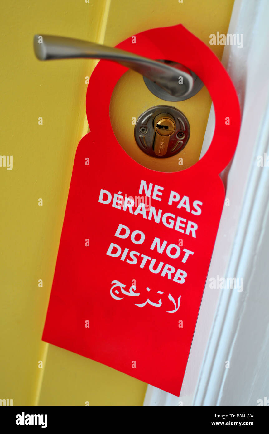 “do not disturb” “do not disturb sign” in hotel, motel Stock Photo