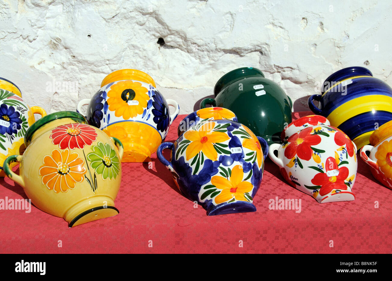 Spanish ceramic pots on sale in the town of Frigiliana southern Spain