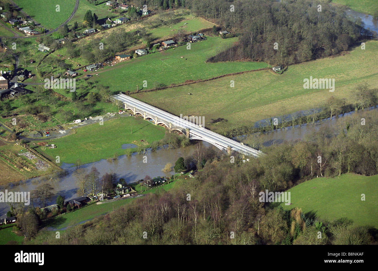 Bridge carrying water pipes across the river Severn at Trimpley Stock
