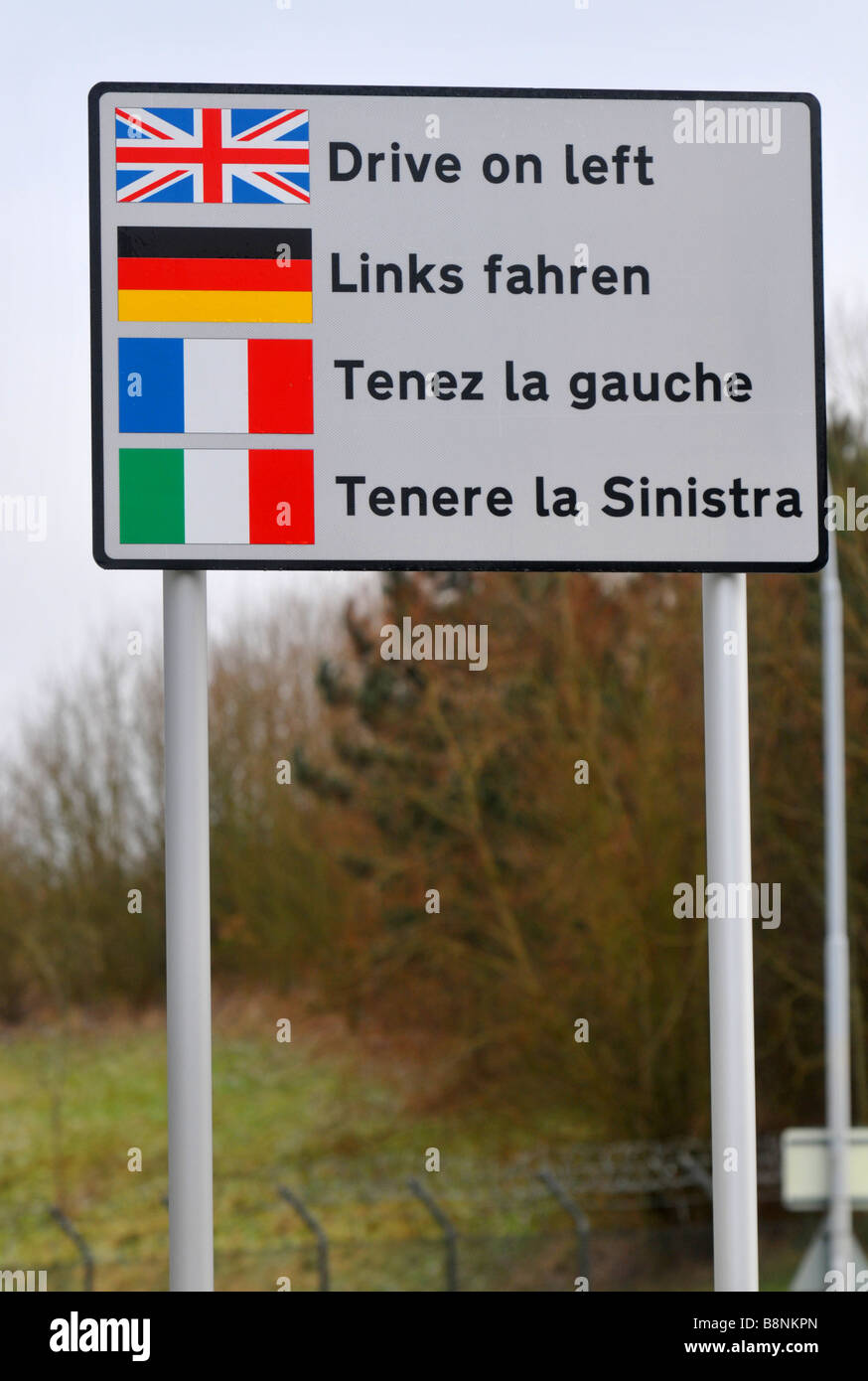Drive on left warning sign, Britain, UK Stock Photo Alamy