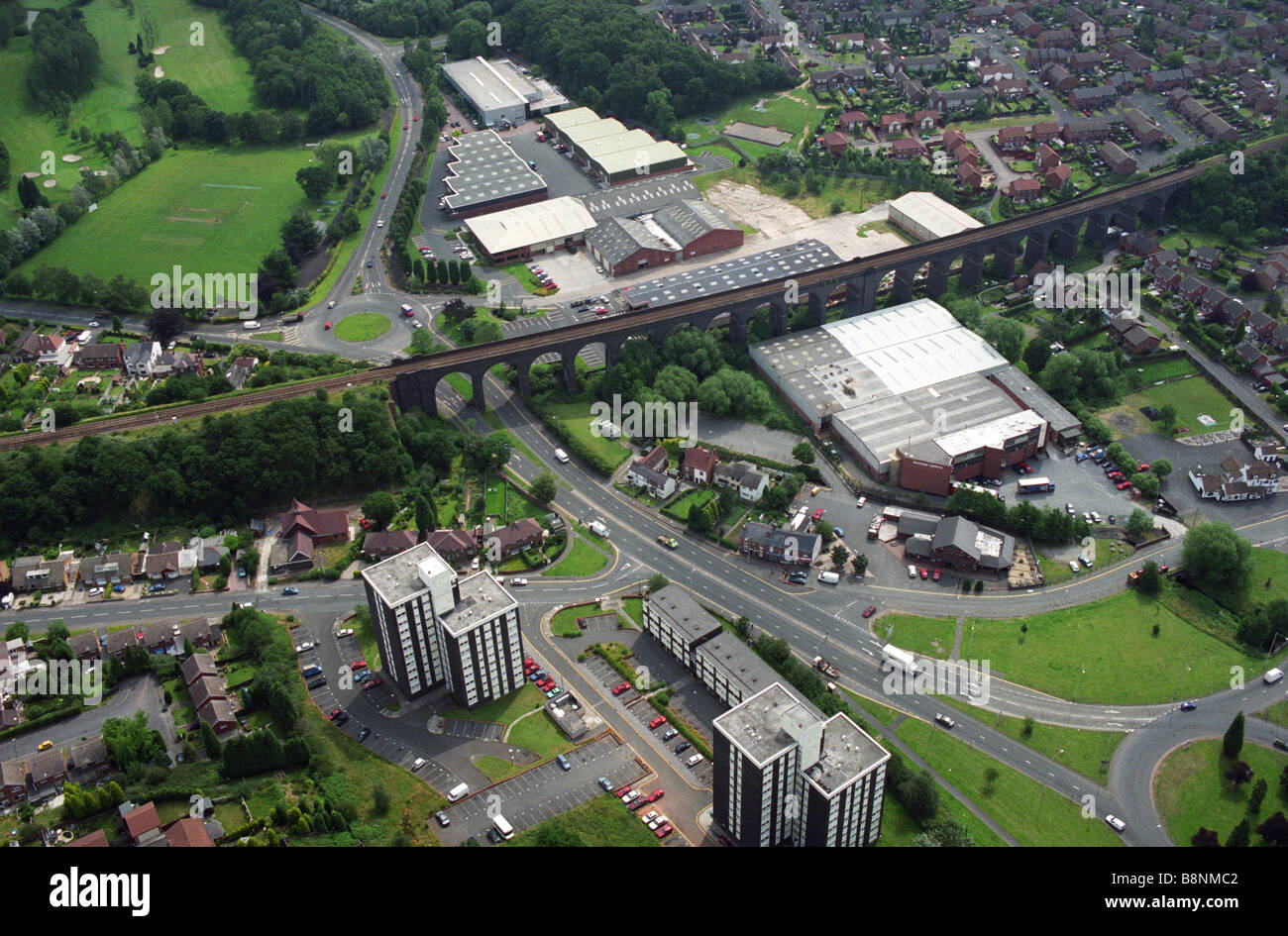 Aerial view of Kidderminster railway viaduct Worcestershire England Uk