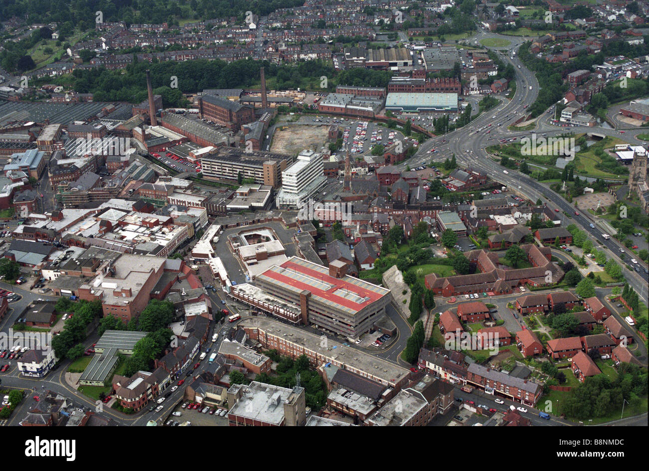 Aerial view of Kidderminster town centre and ring road Worcestershire