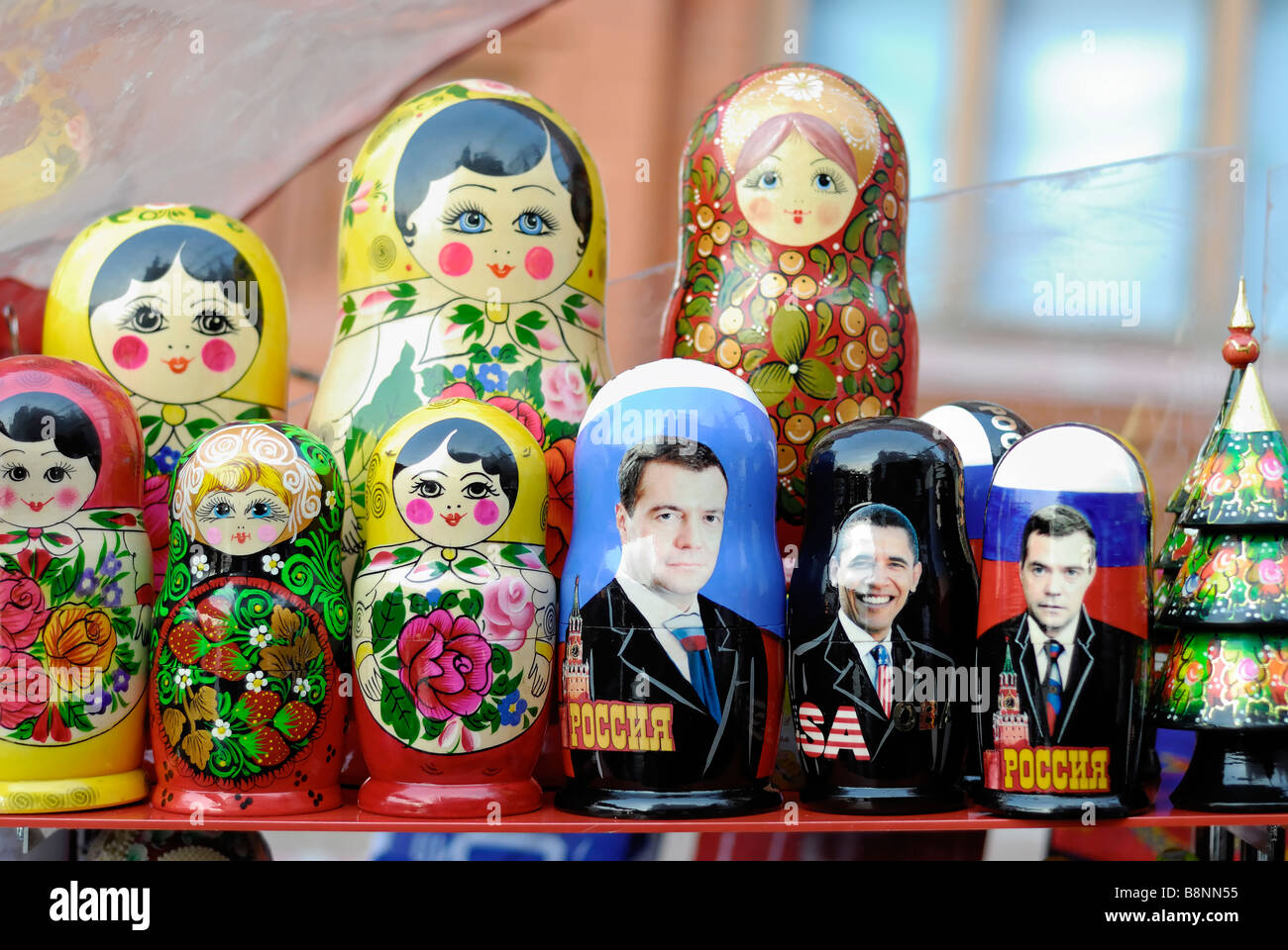 Russian souvenirs near the Red Square Moscow Russia Stock Photo