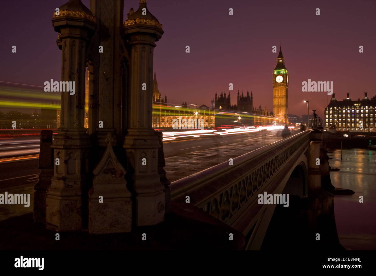 Westminster Bridge and Houses of Parliament at Dusk - London Stock Photo