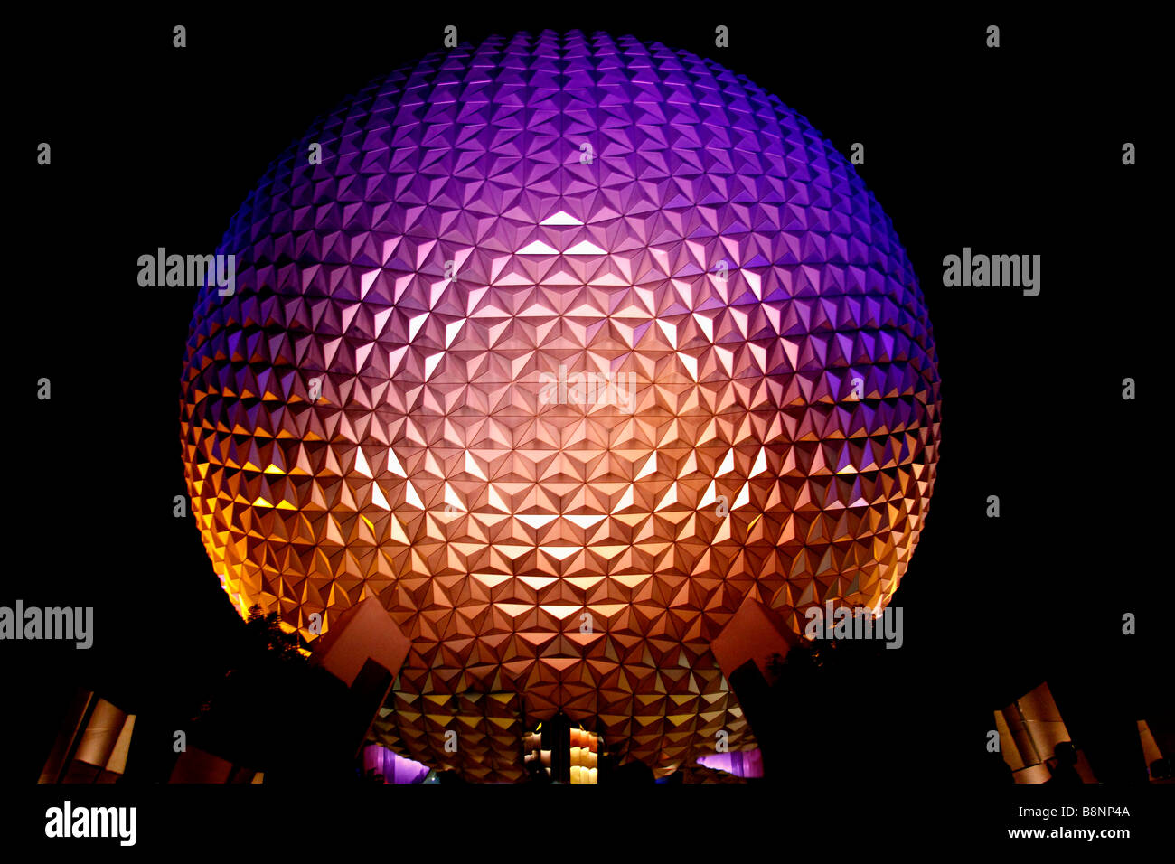 Night view of Spaceship Earth, the geodesic dome at Epcot Center theme park, Walt Disney World, Orlando, Florida, USA Stock Photo