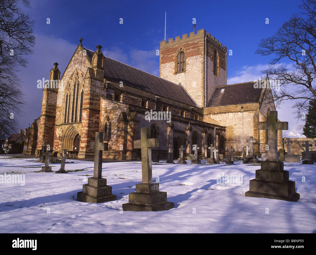 St Asaph Cathedral in snow St Asaph Denbighshire North Wales UK Stock Photo