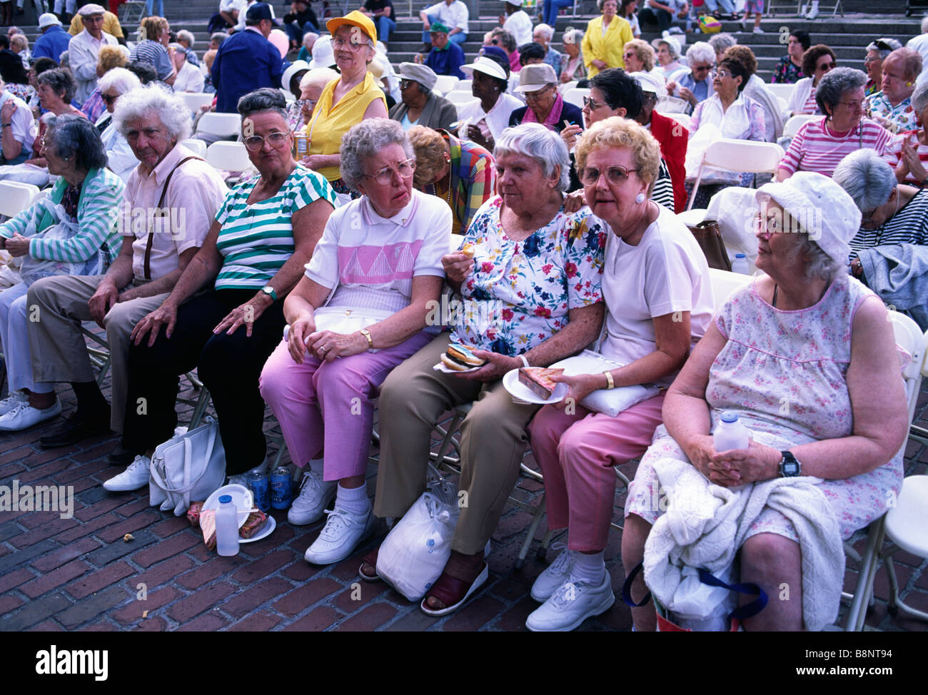 Senior citizen event, City Hall Plaza, Boston, Massachusetts Stock Photo
