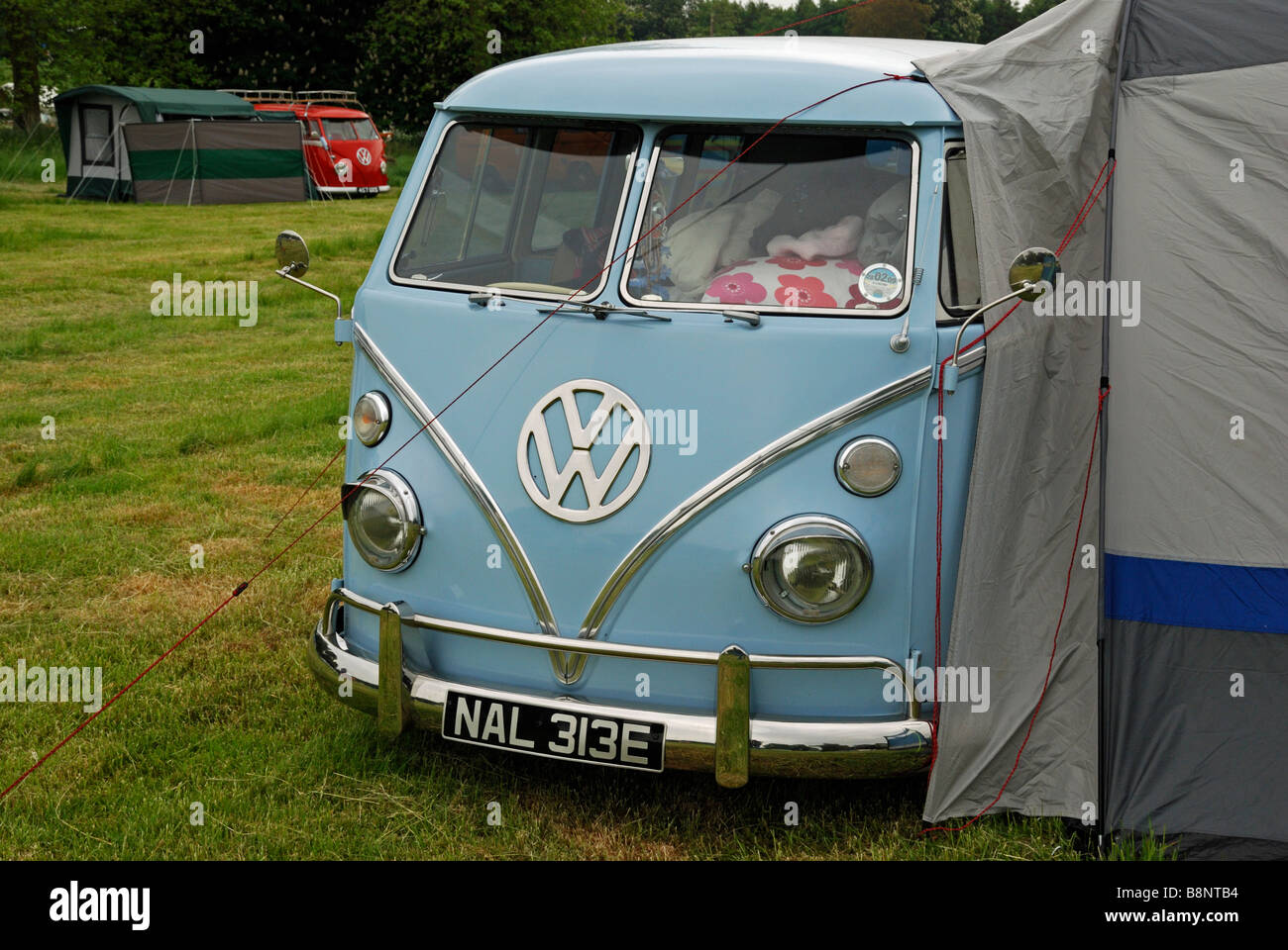 VW Split-screen camper van with awning. Van Jamboree, Revesby Park,  Lincolnshire, England Stock Photo - Alamy