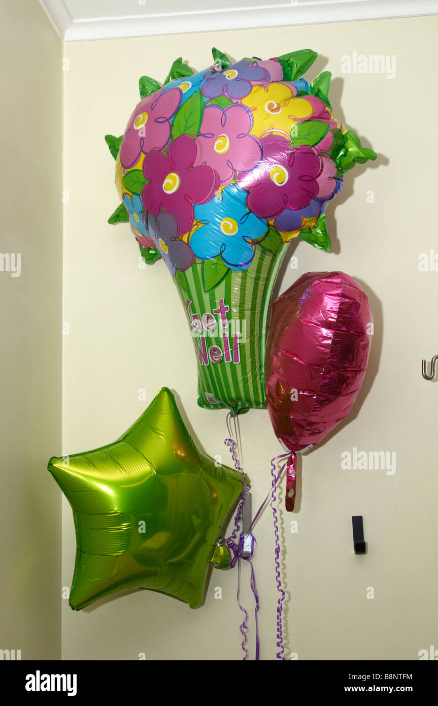Get well blow up flowers in NHS hospital ward Stock Photo Alamy