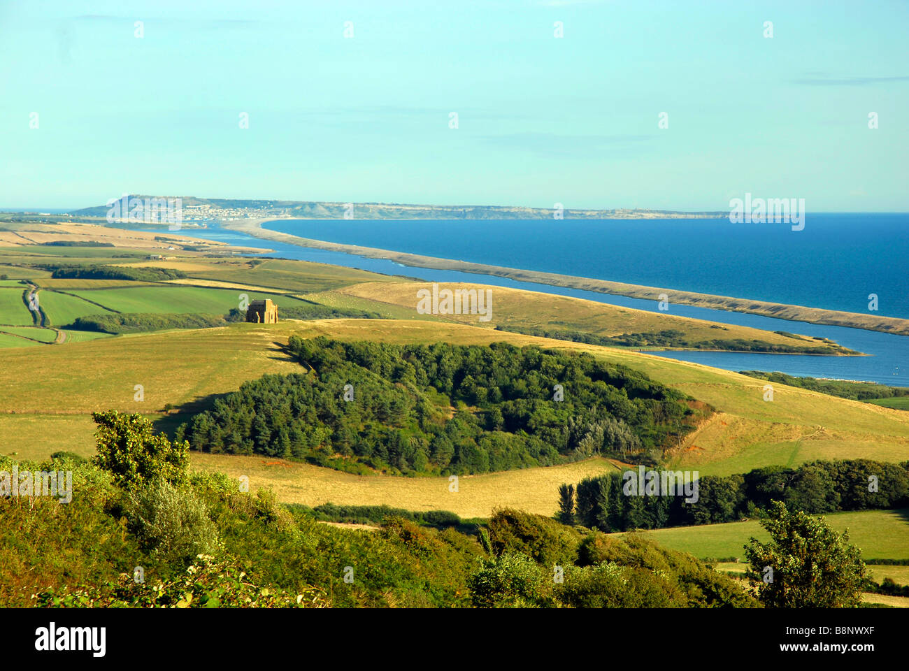 Classic view of St Catherine’s Chapel, Portland and Chesil beach ...