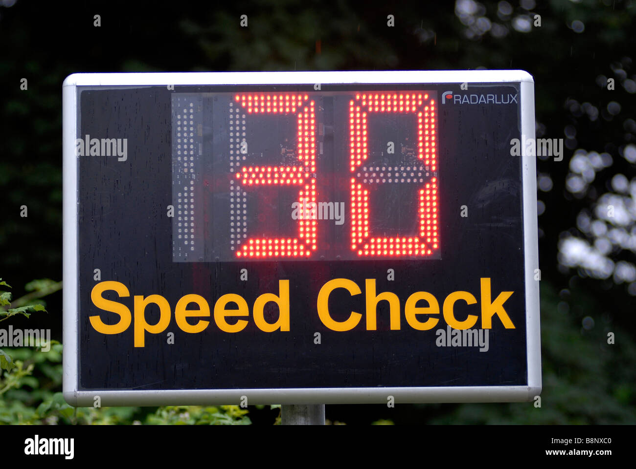 Speed check warning sign, Britain, UK Stock Photo