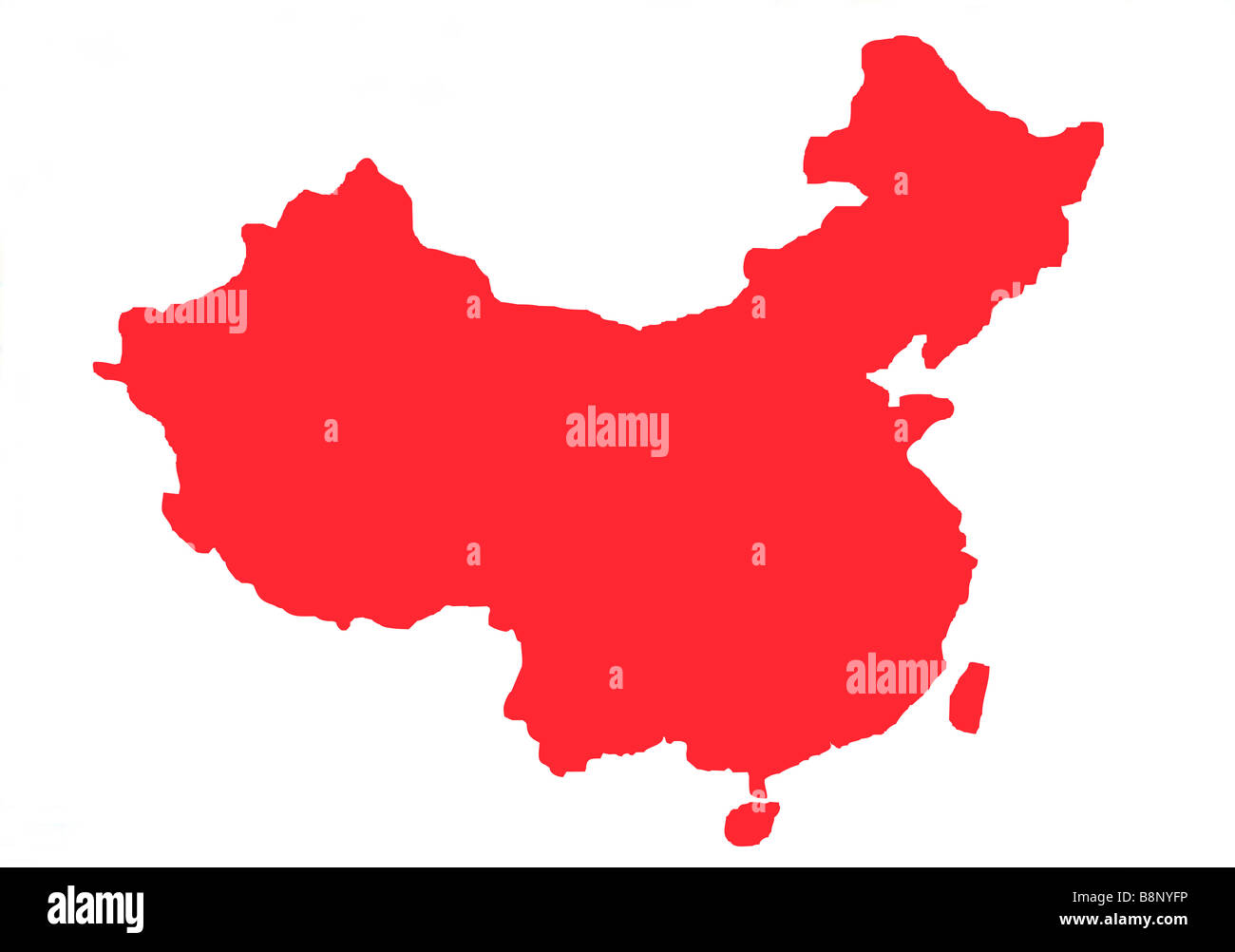 Red outline map of China isolated on white background Stock Photo