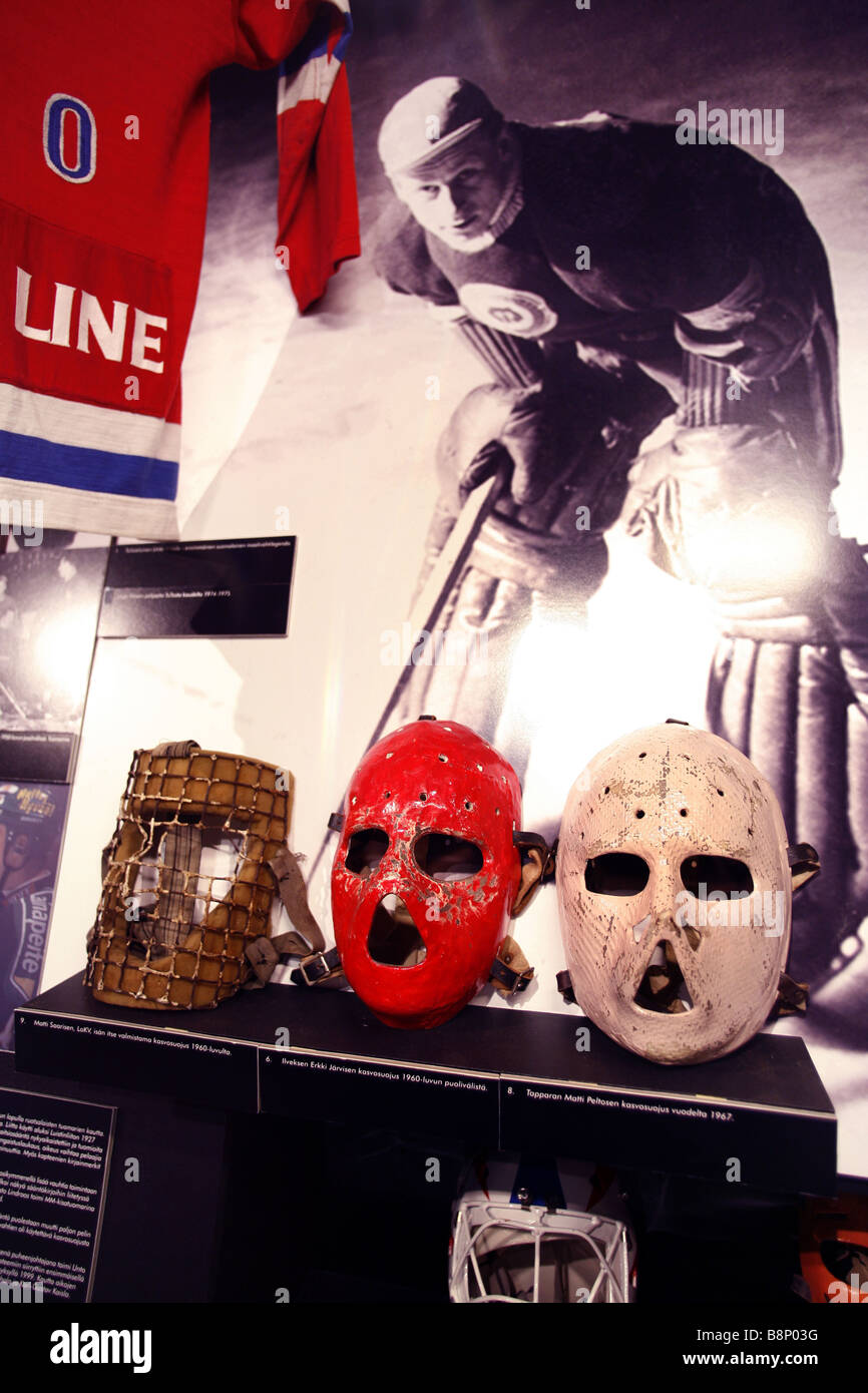 Face masks, Finnish Hockey Hall of Fame, Museum Centre Vapriikki, Tampere, Finland Stock Photo