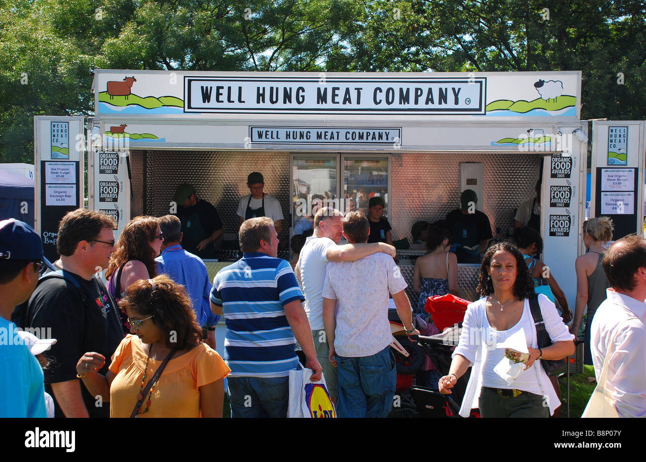 The 'Well Hung Meat Company' selling burgers and steaks at a farmer's market in Hyde Park, London Stock Photo